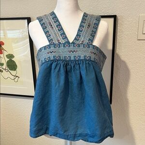 Madewell Teal Embroidered Blouse